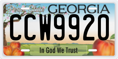 GA license plate CCW9920