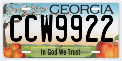 GA license plate CCW9922