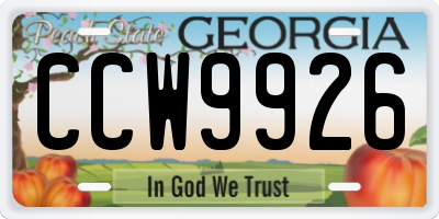 GA license plate CCW9926