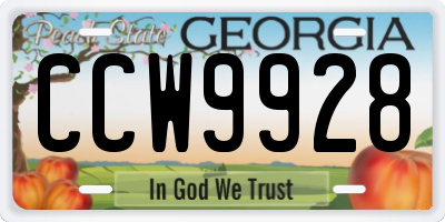 GA license plate CCW9928