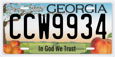 GA license plate CCW9934