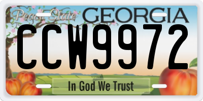 GA license plate CCW9972