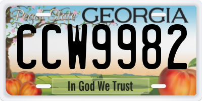 GA license plate CCW9982