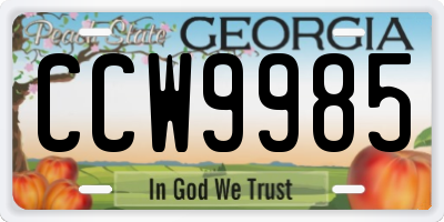 GA license plate CCW9985