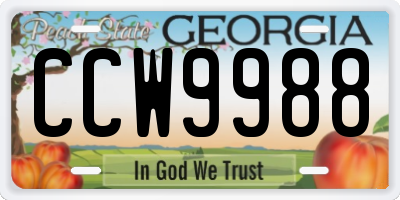 GA license plate CCW9988
