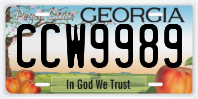 GA license plate CCW9989