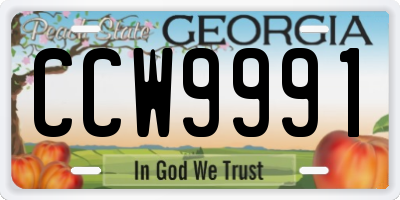 GA license plate CCW9991