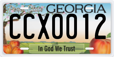 GA license plate CCX0012