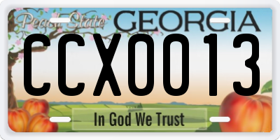 GA license plate CCX0013