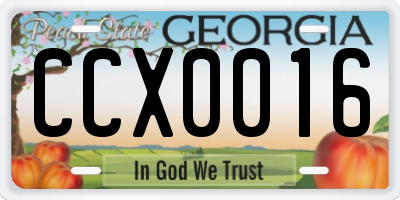 GA license plate CCX0016