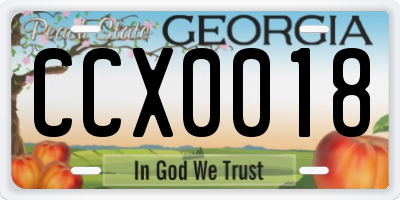 GA license plate CCX0018