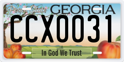 GA license plate CCX0031
