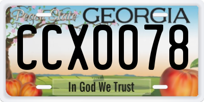 GA license plate CCX0078