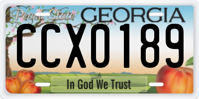 GA license plate CCX0189