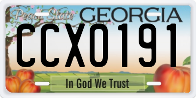 GA license plate CCX0191