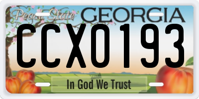 GA license plate CCX0193