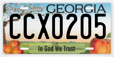 GA license plate CCX0205