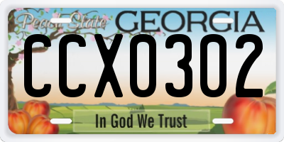 GA license plate CCX0302