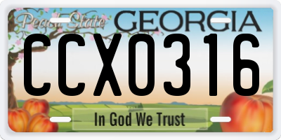 GA license plate CCX0316