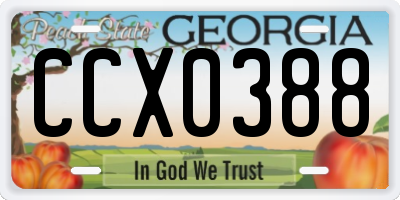 GA license plate CCX0388