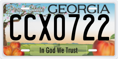 GA license plate CCX0722