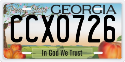 GA license plate CCX0726