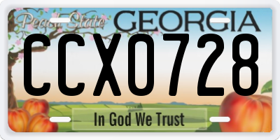 GA license plate CCX0728