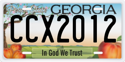 GA license plate CCX2012