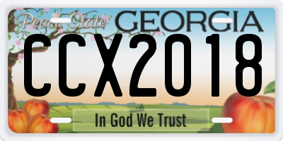 GA license plate CCX2018