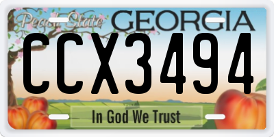 GA license plate CCX3494