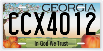 GA license plate CCX4012