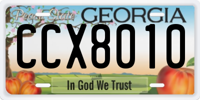 GA license plate CCX8010