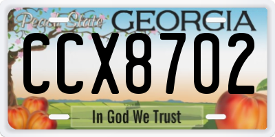 GA license plate CCX8702