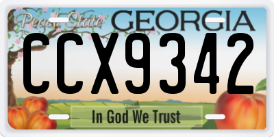 GA license plate CCX9342