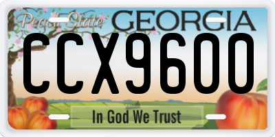 GA license plate CCX9600