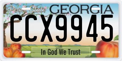 GA license plate CCX9945