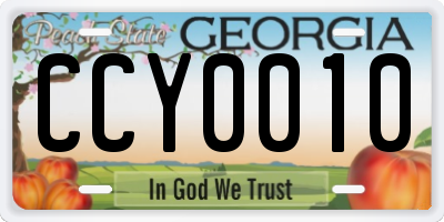 GA license plate CCY0010