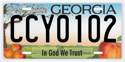 GA license plate CCY0102