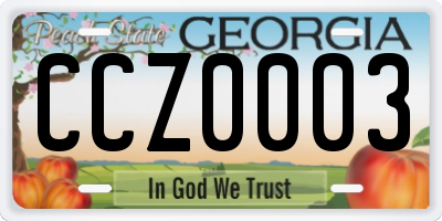 GA license plate CCZ0003
