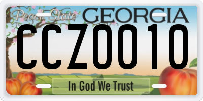 GA license plate CCZ0010