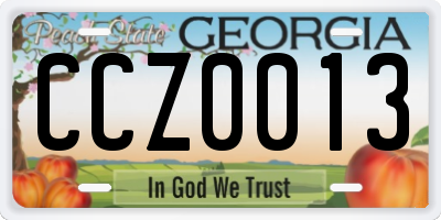 GA license plate CCZ0013