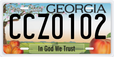 GA license plate CCZ0102