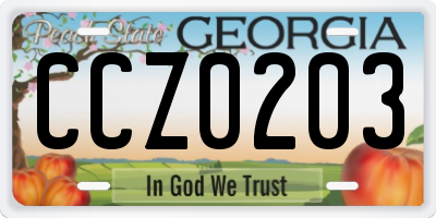 GA license plate CCZ0203