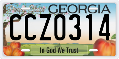 GA license plate CCZ0314