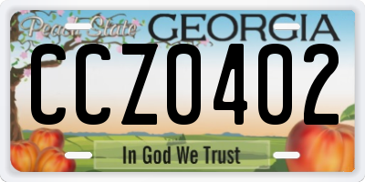 GA license plate CCZ0402