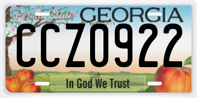 GA license plate CCZ0922