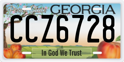 GA license plate CCZ6728