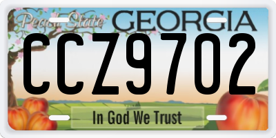 GA license plate CCZ9702
