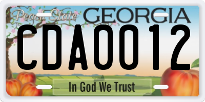 GA license plate CDA0012