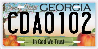 GA license plate CDA0102